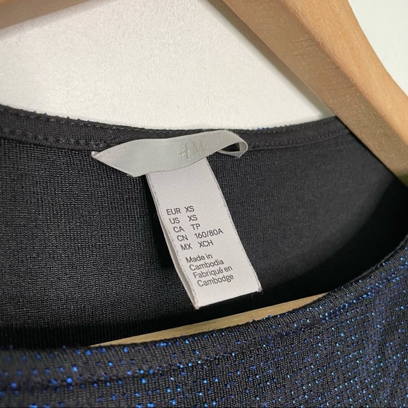 H&M | Blue Metallic Sparkly Short Puff Sleeve Top - Picture 5 of 6